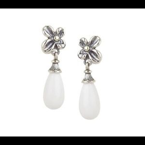 Ann King Sterling and 18k gold White Agate Drop Pierced Earrings